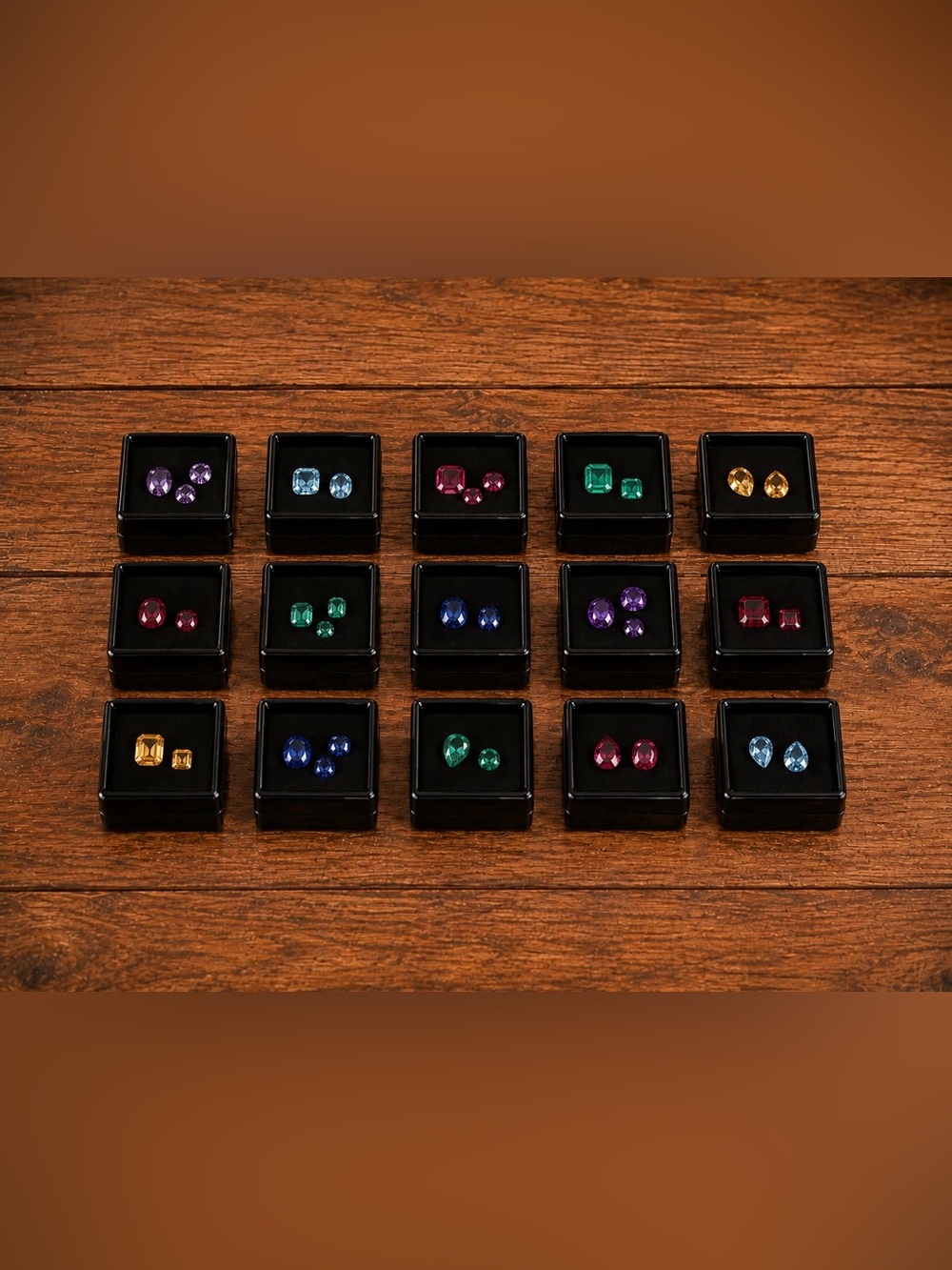 SET OF 15 Black Gemstone Display Boxes Clear Lid Jewelry Loose Stone Storage